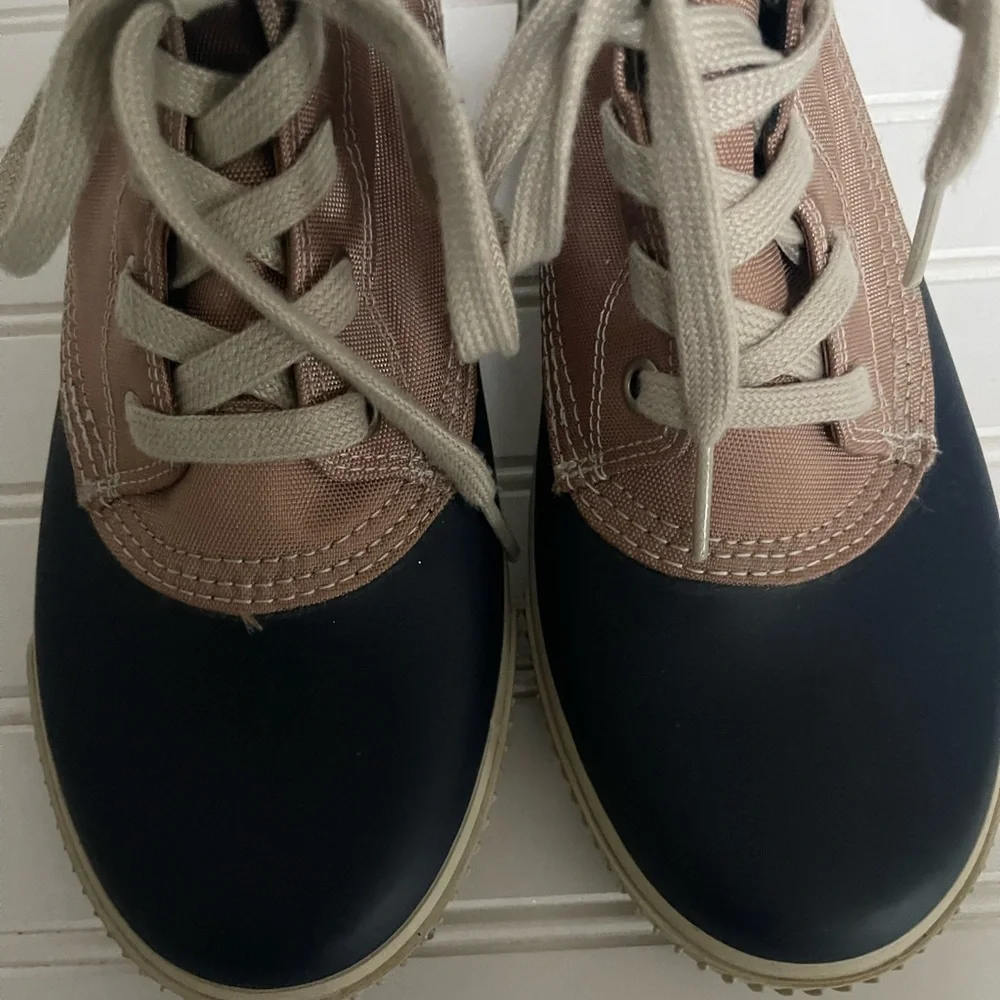 Cougar Womens Size 8 Lace Up Duck Blue Tan Nylon Rubber Rain boots Size 8